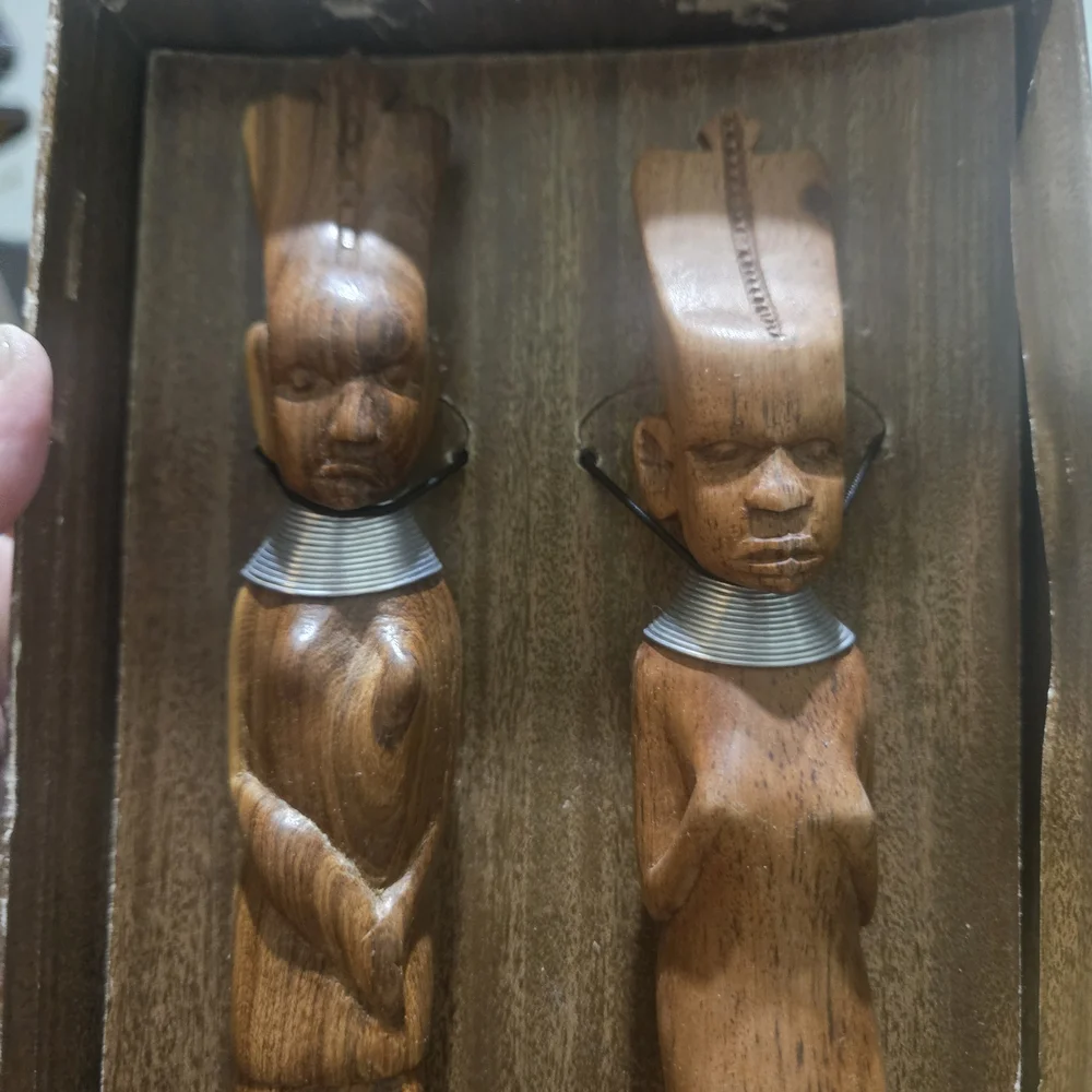 Hand Carved African Tribal Wooden Teak Serving Utensils 15” Set